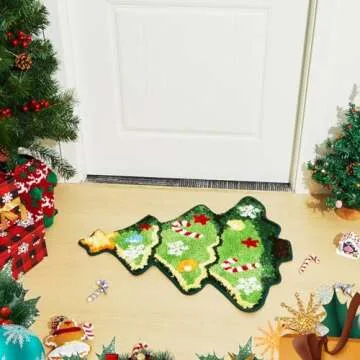 Tinideya Christmas Kitchen Rug Snowman Rug Gingerbread Man Rug Xmas Tree Rug Bath Rugs Xmas Non Slip Doormat Holiday Snowman Floor Mat Winter Carpet for Christmas Bathroom Home Decor(Christmas Tree)