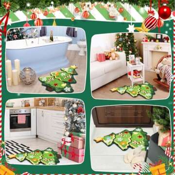 Tinideya Christmas Kitchen Rug Snowman Rug Gingerbread Man Rug Xmas Tree Rug Bath Rugs Xmas Non Slip Doormat Holiday Snowman Floor Mat Winter Carpet for Christmas Bathroom Home Decor(Christmas Tree)