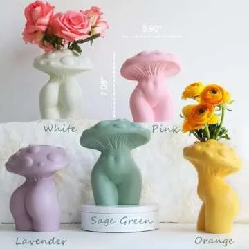 GUGUGO Mushroom Female Body Vase for Decor,Quirky Unique Cute and Funny Boho Decor for Home and Bath...