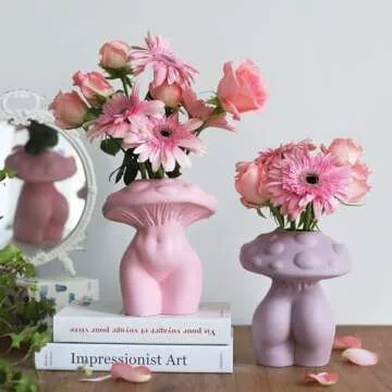 GUGUGO Mushroom Female Body Vase for Decor,Quirky Unique Cute and Funny Boho Decor for Home and Bathroom,Mushroom Butt Vase for Flower,Modern Home Aesthetics for Decorating, Pink
