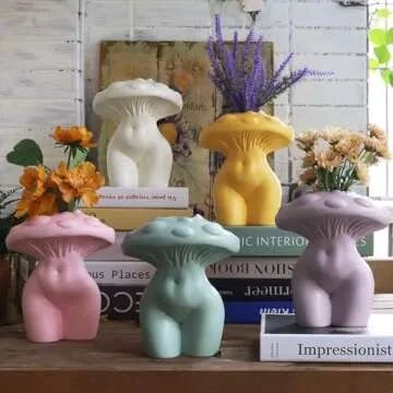 GUGUGO Mushroom Female Body Vase for Decor,Quirky Unique Cute and Funny Boho Decor for Home and Bathroom,Mushroom Butt Vase for Flower,Modern Home Aesthetics for Decorating, Pink