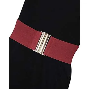 Ro Rox Elasticated Stretch Wide Nurse Belt 1950's Retro Vintage Waist Cincher - Burgundy (L)