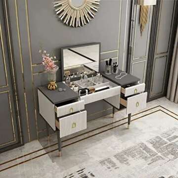 Elegant Homary White Grey Makeup Vanity Desk with Storage