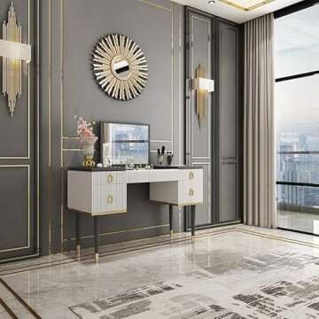 Elegant Homary White Grey Makeup Vanity Desk with Storage