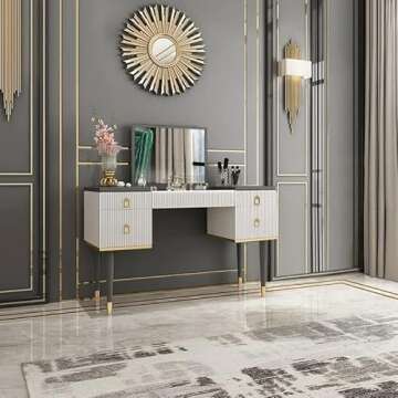 Elegant Homary White Grey Makeup Vanity Desk with Storage
