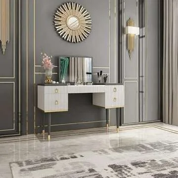 Elegant Homary White Grey Makeup Vanity Desk with Storage