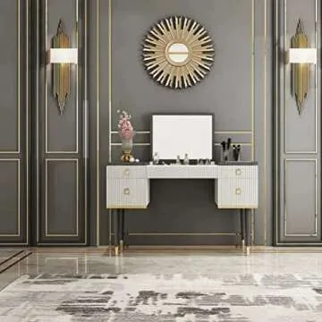 Elegant Homary White Grey Makeup Vanity Desk with Storage