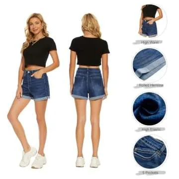 VIPONES Women Denim Shorts - High Rise Stretchy Summer Casual Jean Shorts Size 2