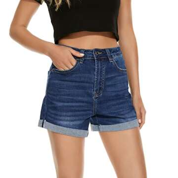 VIPONES Trendy High Rise Denim Shorts for Women