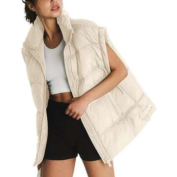 Lingswallow Womens Puffer Vest Oversized Puffer Jacket Coat Outerwear Sleeveless Stand Collar Vest f...