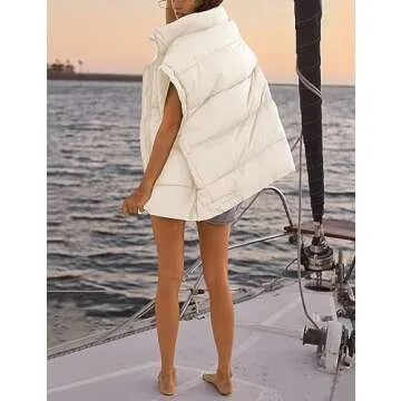 Lingswallow Womens Puffer Vest Oversized Puffer Jacket Coat Outerwear Sleeveless Stand Collar Vest for Women 2024 Trendy