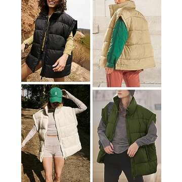 Lingswallow Womens Puffer Vest Oversized Puffer Jacket Coat Outerwear Sleeveless Stand Collar Vest for Women 2024 Trendy