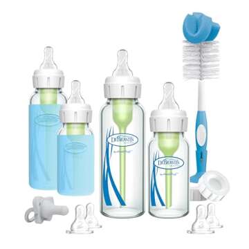 Dr. Brown's Natural Flow® Anti-Colic Options+™ Narrow Glass Baby Bottle Starter Set with Silicone...