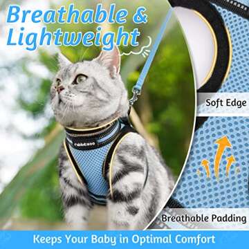 rabbitgoo Cat Harness and Leash Set for Walking Escape Proof, Adjustable Soft Kittens Vest with Reflective Strip for Cats, Comfortable Outdoor Vest, Light Blue, L