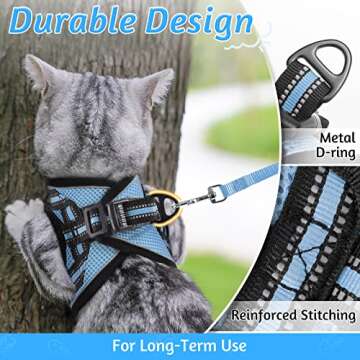 rabbitgoo Cat Harness and Leash Set for Walking Escape Proof, Adjustable Soft Kittens Vest with Reflective Strip for Cats, Comfortable Outdoor Vest, Light Blue, L