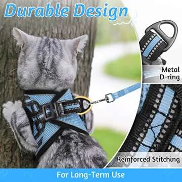 rabbitgoo Cat Harness and Leash Set for Walking Escape Proof, Adjustable Soft Kittens Vest with Reflective Strip for Cats, Comfortable Outdoor Vest, Light Blue, L
