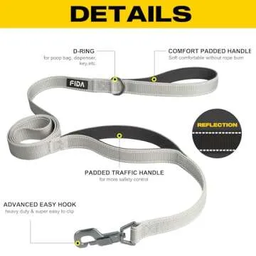Fida 4 FT Heavy Duty Dog Leash with 2 Comfortable Padded Handles, Traffic Handle & Advanced Easy Sna...