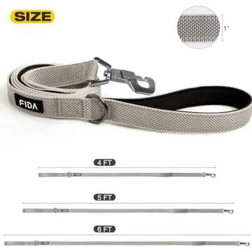 Fida 4 FT Heavy Duty Dog Leash with 2 Comfortable Padded Handles, Traffic Handle & Advanced Easy Snap Hook, Reflective Walking Lead for Large, Medium & Small Breed Dogs, Grey