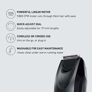 Panasonic Beard Trimmer for Men Cordless Precision Power, Hair Clipper with Comb Attachment and 19 A...