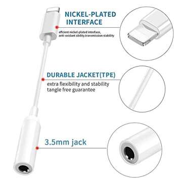 Apple MFi Certified 2 Pack for iPhone 3.5mm Headphones Adapter, Lightning to 3.5 mm Headphone/Earpho...