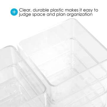 Houseables Drawer Organizer, Bathroom Storage, (3”x2”), (6”x2”), (9”x2”), 9 Pack, Clear, Various Sizes, Plastic, Dividers, Organizers, BPA Free, Eco-Friendly, For Cosmetics, Kitchen, Easy to Clean