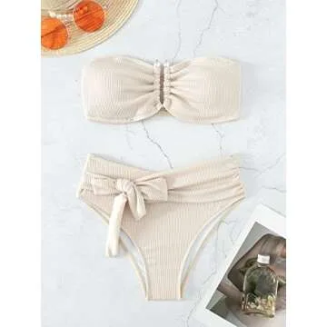 WDIRARA Women's Stylish 2 Piece Strapless Bikini Set