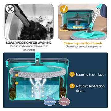 CIWEI Microfiber Spin Mop and Bucket Set with Separate Clean and Dirty Water, Self Cleaning Dry Wet Floor Mop with 3 Washable and Reusable Pads, Mop Bucket with Wringer, Ideal for Pet Owners