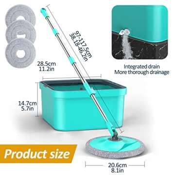 CIWEI Microfiber Spin Mop and Bucket Set with Separate Clean and Dirty Water, Self Cleaning Dry Wet Floor Mop with 3 Washable and Reusable Pads, Mop Bucket with Wringer, Ideal for Pet Owners