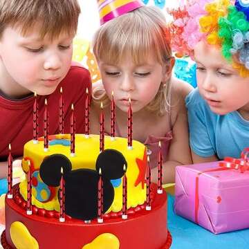 Lidmada 12Pcs Mickey Minnine Mouse Ear Theme Birthday Candles Cake Cupcake Cartoon Toppers Candles f...