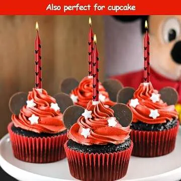 Lidmada 12Pcs Mickey Minnine Mouse Ear Theme Birthday Candles Cake Cupcake Cartoon Toppers Candles for Kids Girls Boys Mickey Party Decorations Supplies
