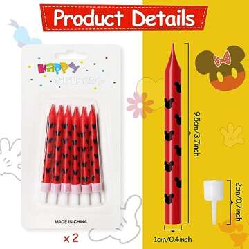 Lidmada 12Pcs Mickey Minnine Mouse Ear Theme Birthday Candles Cake Cupcake Cartoon Toppers Candles for Kids Girls Boys Mickey Party Decorations Supplies