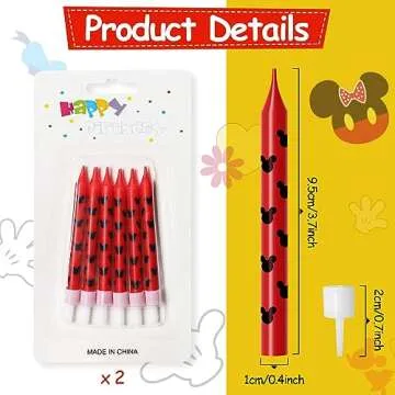 Lidmada 12Pcs Mickey Minnine Mouse Ear Theme Birthday Candles Cake Cupcake Cartoon Toppers Candles for Kids Girls Boys Mickey Party Decorations Supplies