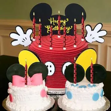 Lidmada 12Pcs Mickey Minnine Mouse Ear Theme Birthday Candles Cake Cupcake Cartoon Toppers Candles for Kids Girls Boys Mickey Party Decorations Supplies