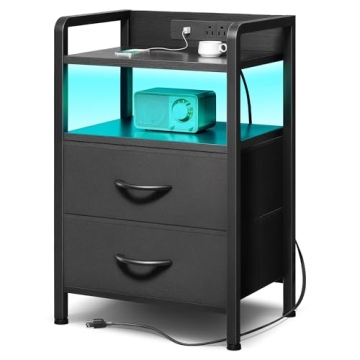 Lazzanto Modern LED Nightstand with Charging Station & Stylish Storage