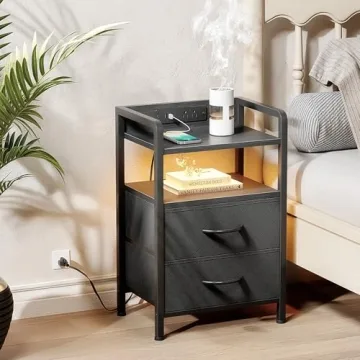 Modern LED Nightstand with Charging Station for Bedrooms