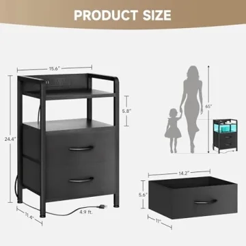 Modern LED Nightstand with Charging Station for Bedrooms