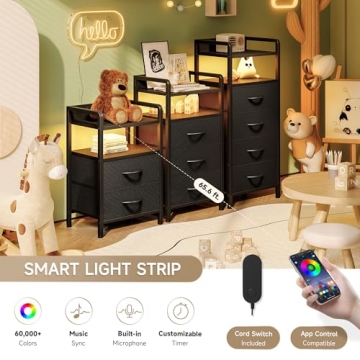 Modern LED Nightstand with Charging Station for Bedrooms