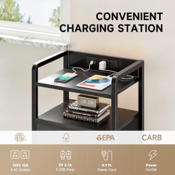 Modern LED Nightstand with Charging Station for Bedrooms