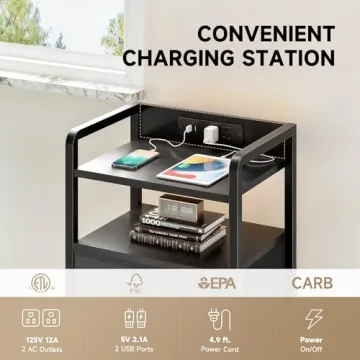 Modern LED Nightstand with Charging Station for Bedrooms