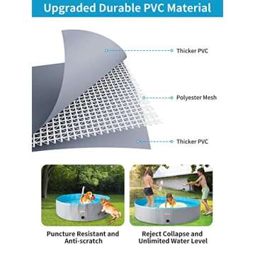 Toozey High Durability Dog Pool Foldable Hard Plastic Swimming Pool Collapsible Dog Bath Tub Outside Kiddle Pool Portable Pool for Puppy Small Medium Large Dogs and Kids, 47" x 12"