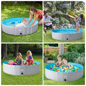 Toozey High Durability Dog Pool Foldable Hard Plastic Swimming Pool Collapsible Dog Bath Tub Outside Kiddle Pool Portable Pool for Puppy Small Medium Large Dogs and Kids, 47" x 12"