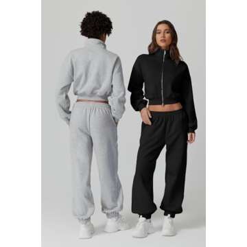 QINSEN Sweatsuit for Women Standard Collar Hoodies Baggy Joggers 2 Piece Tracksuit Fleece Matching Sets Black S