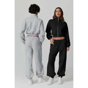 QINSEN Sweatsuit for Women Standard Collar Hoodies Baggy Joggers 2 Piece Tracksuit Fleece Matching Sets Black S