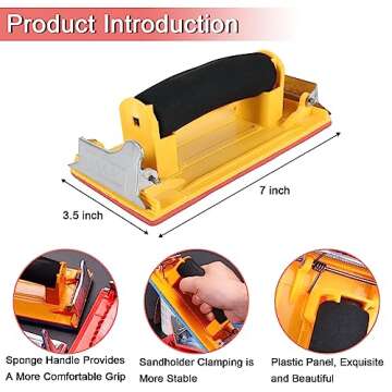 Hubaow Hand Sander - Ergonomic 7 x 3.5 inch Manual Sandpaper Holder with Sponge Handle