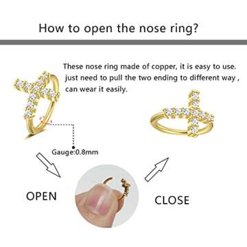 ZNBOH 16Pcs 20G Stainless Steel Nose Rings Hoop for Women Men Paved CZ Cartilage Earring Hoop Cute Butterfly Flower Nose Piercing Jewelry Gold Black Rose Gold