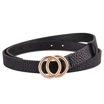 Earnda Women's Skinny Belt Fashion Round Buckle Leather Strap Black Small