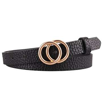 Earnda Women's Skinny Belt Fashion Round Buckle Leather Strap Black Small