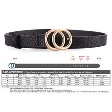 Earnda Women's Skinny Belt Fashion Round Buckle Leather Strap Black Small