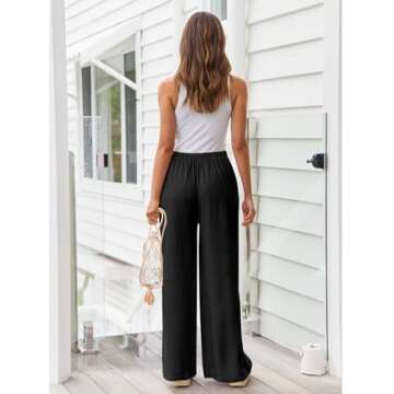 LILLUSORY Women's Linen Summer Palazzo Pants Flowy Wide Leg Beach Pants with Pockets