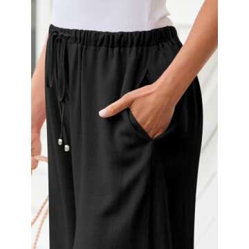LILLUSORY Women's Linen Summer Palazzo Pants Flowy Wide Leg Beach Pants with Pockets